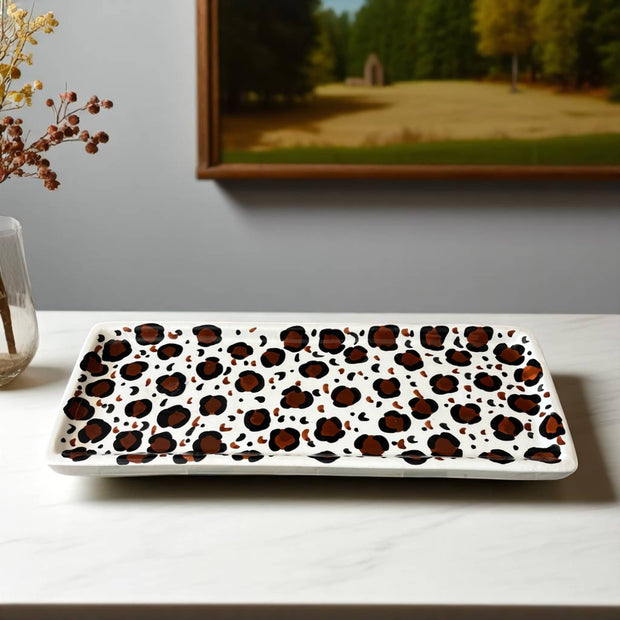 handmade and handpainted leopard print serving dish
