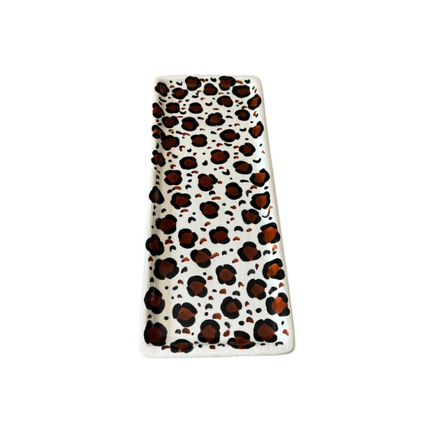 handmade and handpainted leopard print serving dish