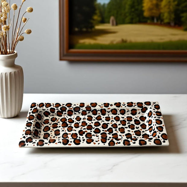 Handpainted Leopard Print Serving Dish / Trough