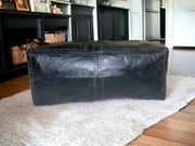 Luxurious Black Leather Rectangular Pouf: Offers Extra Seating for One or Two - handmade by Moroccantastics - leather work, Rectangular pouf