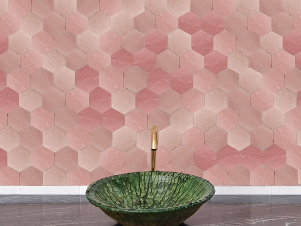 Handmade Moroccan  kitchen Backsplash Pink Hexagon Tiles 
