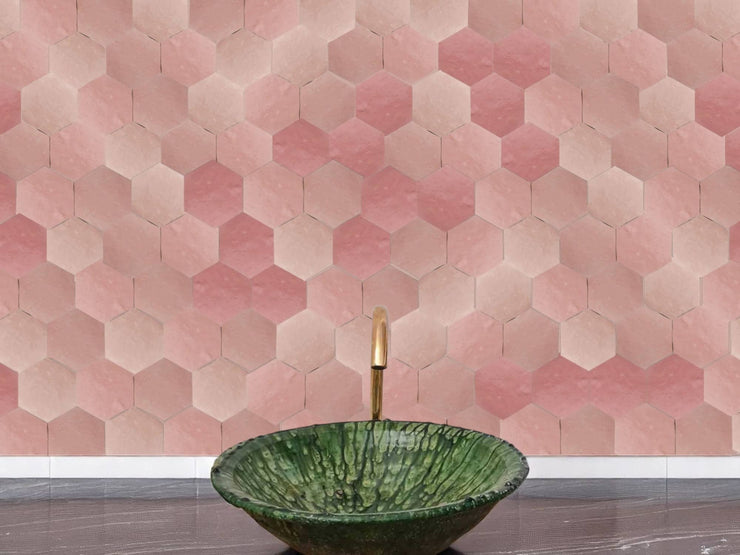 Handmade Moroccan  kitchen Backsplash Pink Hexagon Tiles 

