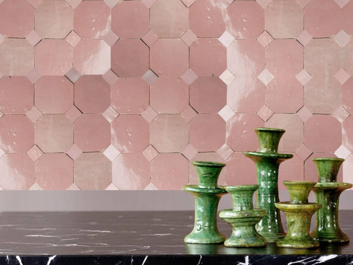 Handcrafted Pink Moroccan Zellige Tiles