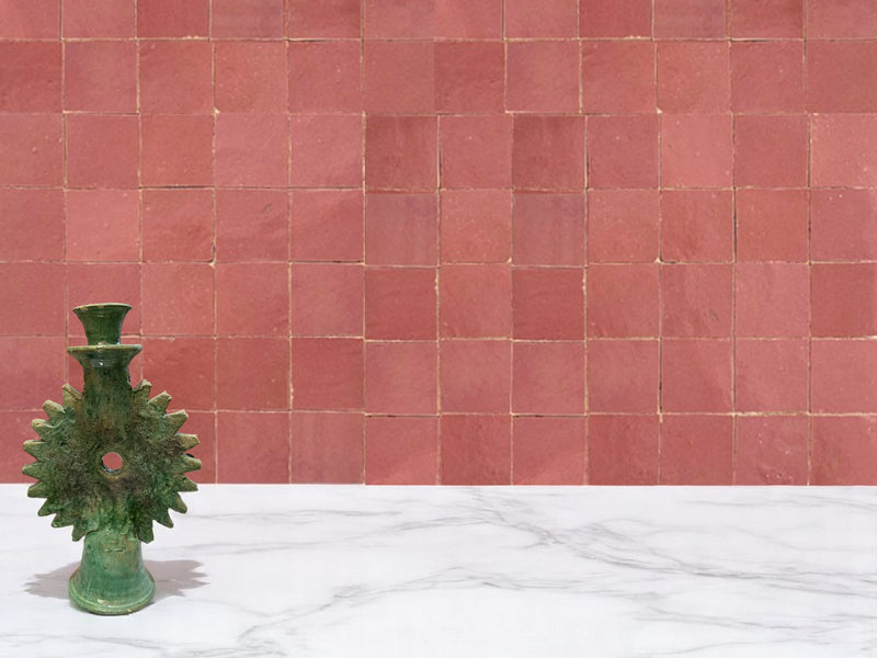 Handmade Blushing Mistress – Deep Pink Moroccan Zellige Tile