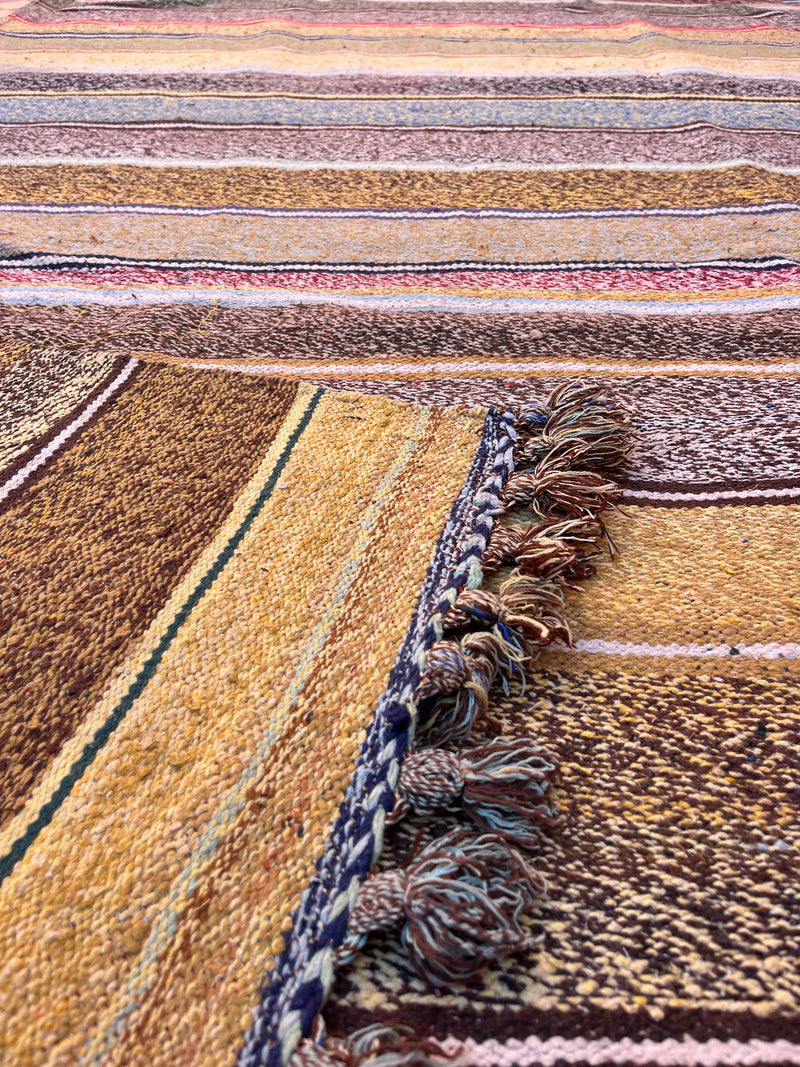 Bring Earthy Warmth Home with This Handwoven Moroccan Kilim Rug (9.0 x 4.8 ft)