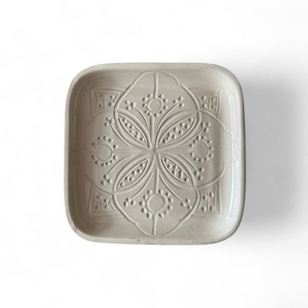 Premium Hand-Engraved Neutral Moroccan Square Plate