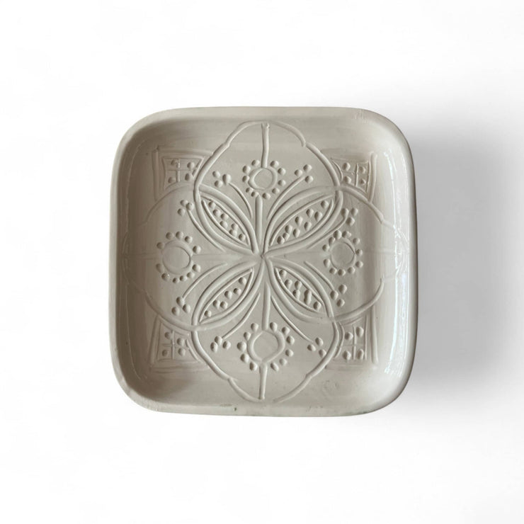 Premium Hand-Engraved Neutral Moroccan Square Plate