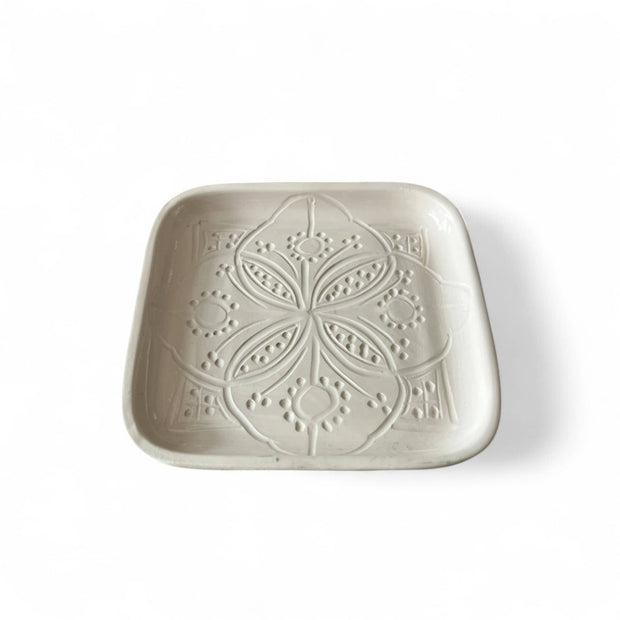 Premium Hand-Engraved Neutral Moroccan Square Plate