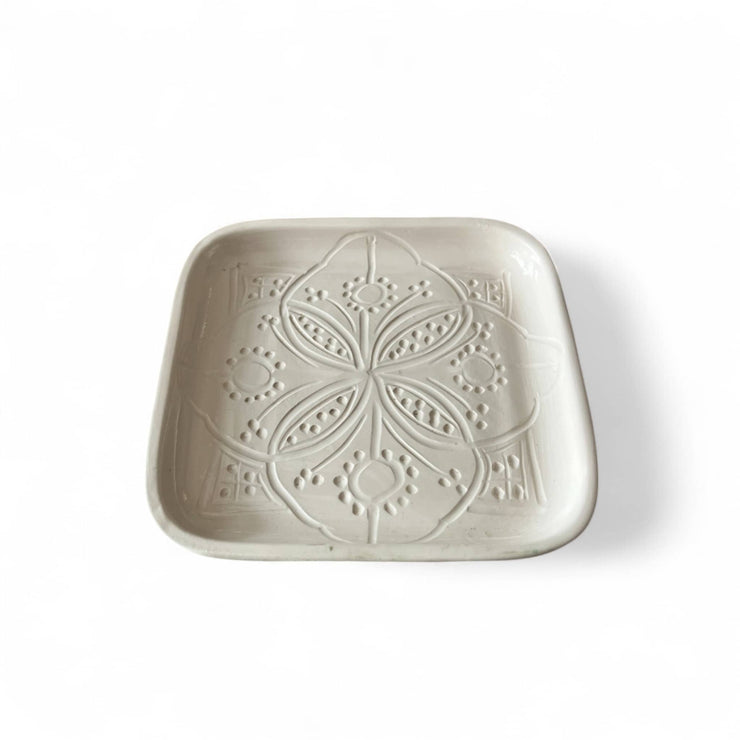 Premium Hand-Engraved Neutral Moroccan Square Plate