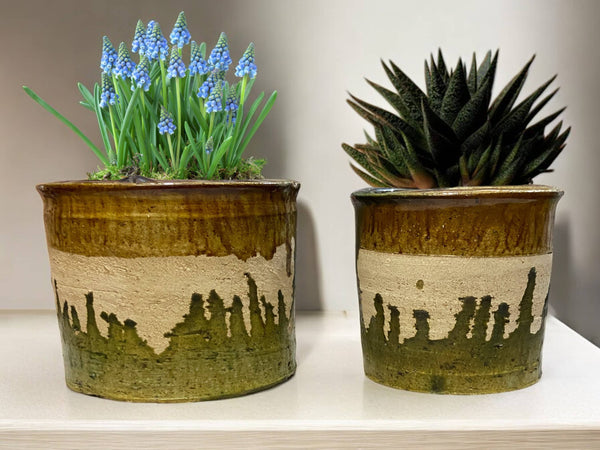Handmade Moroccan Green & Ochre Glaze Tamegroute Planter/Pot: Small, Medium, Large Ceramic Pottery for Decoration, Plants
