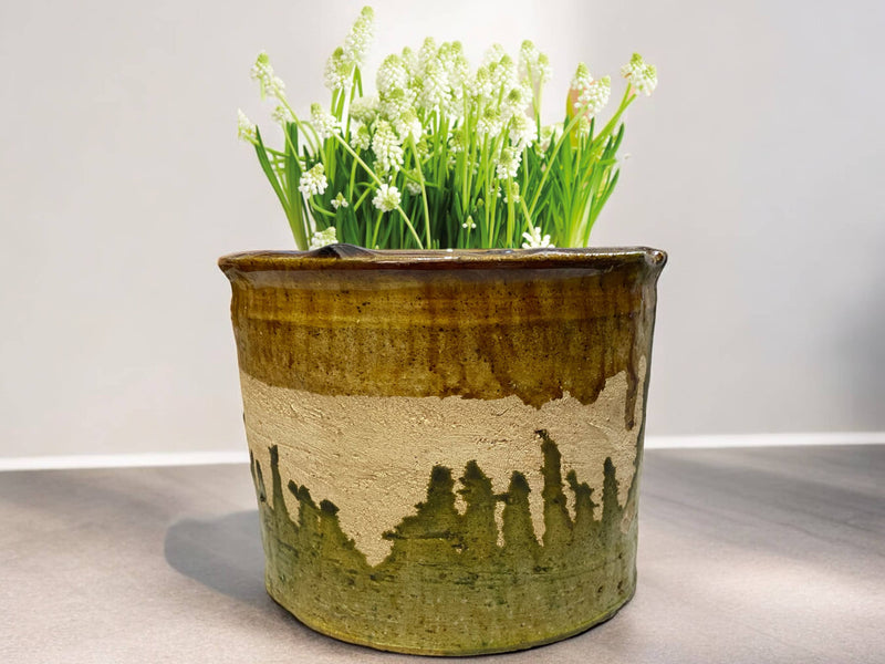 Handmade Moroccan Green & Ochre Glaze Tamegroute Planter/Pot: Small, Medium, Large Ceramic Pottery for Decoration, Plants