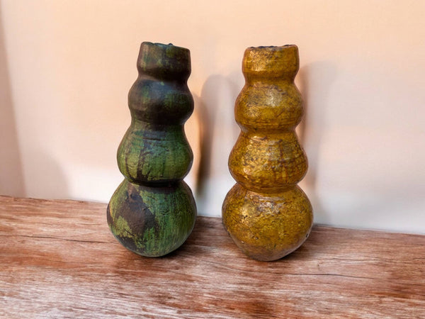 Green & Ochre Glazed Tripple Round Vase