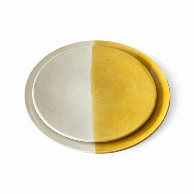 Handmade Two-Toned Yellow & White Moroccan Plates (Set of 2 - 20/25 cm)