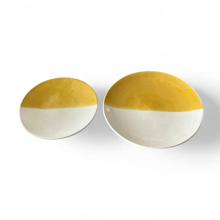 Handmade Two-Toned Yellow & White Moroccan Plates (Set of 2 - 20/25 cm)