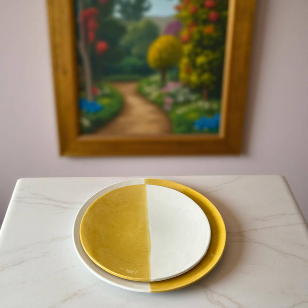 Handmade Two-Toned Yellow & White Moroccan Plates (Set of 2 - 20/25 cm)