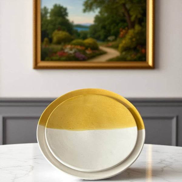 Handmade Two-Toned Yellow & White Moroccan Plates (Set of 2 - 20/25 cm)