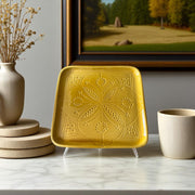 Premium Hand-Engraved Yellow Moroccan Square Plate (Available in 3 Sizes)