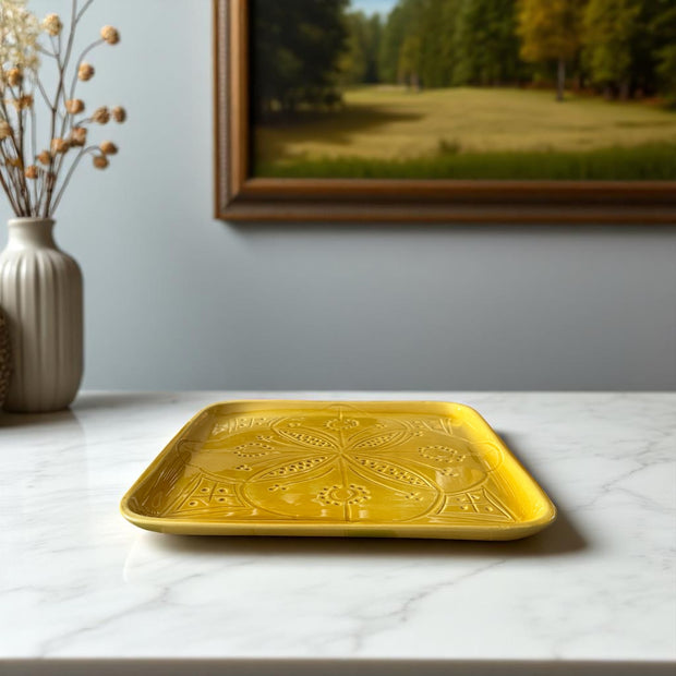 Premium Hand-Engraved Yellow Moroccan Square Plate (Available in 3 Sizes)