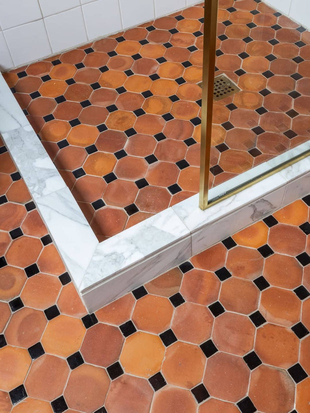 Handcrafted Natural & Black Moroccan Zellige Tiles – Octagon & Bouchon Patterns