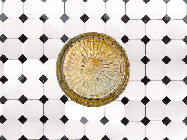 Handcrafted White & Black Moroccan Zellige Tiles – Octagon & Bouchon Patterns