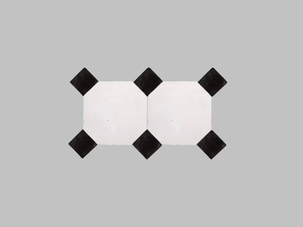 Handcrafted White & Black Moroccan Zellige Tiles – Octagon & Bouchon Patterns