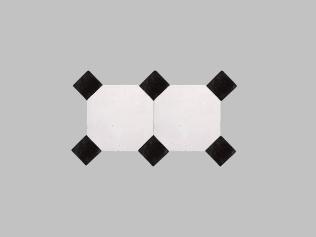 Handcrafted White & Black Moroccan Zellige Tiles – Octagon & Bouchon Patterns