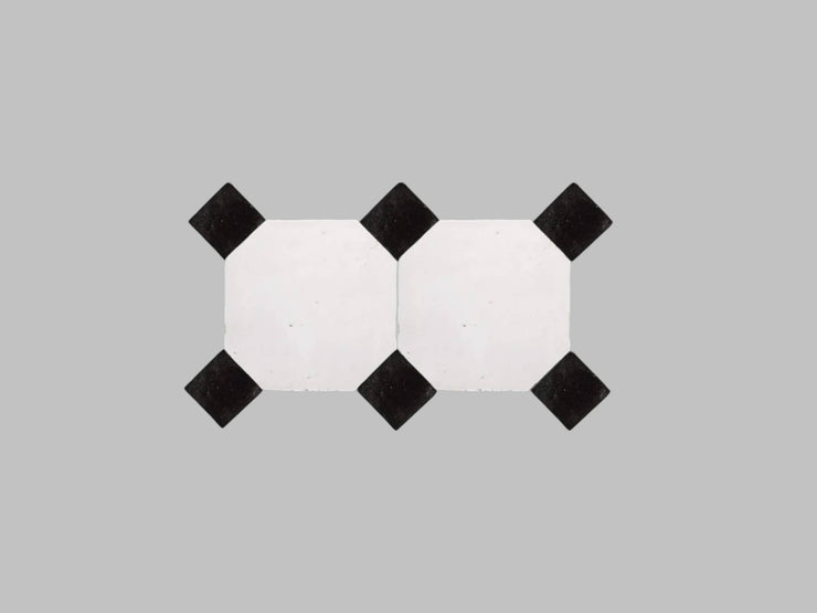 Handcrafted White & Black Moroccan Zellige Tiles – Octagon & Bouchon Patterns