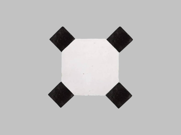 Handcrafted White & Black Moroccan Zellige Tiles – Octagon & Bouchon Patterns