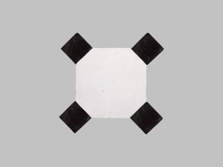 Handcrafted White & Black Moroccan Zellige Tiles – Octagon & Bouchon Patterns