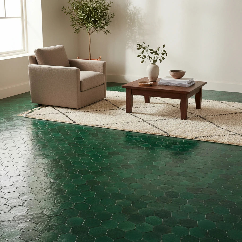 emerald green hexagon zellige tile handmade moroccan ceramic tile
