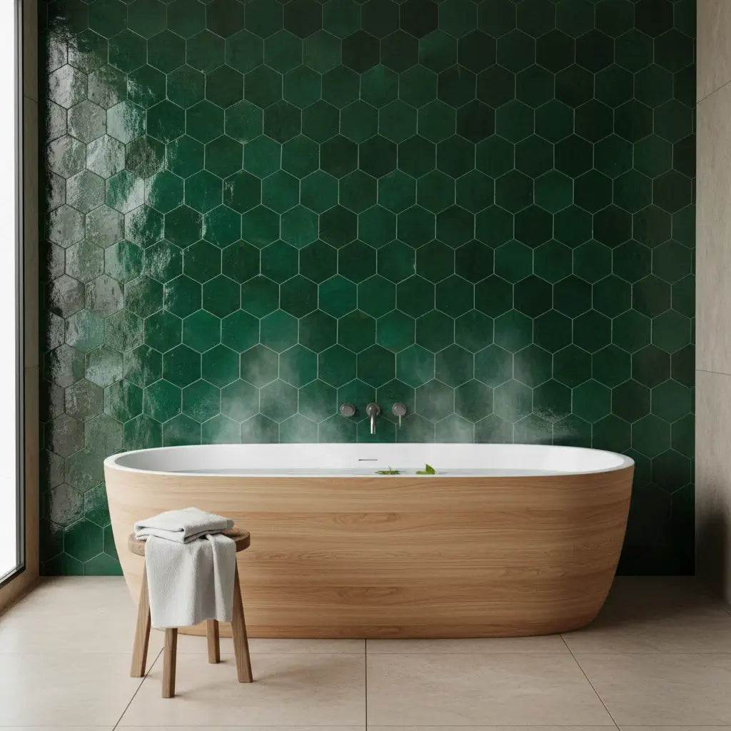emerald green hexagon zellige tile handmade moroccan ceramic tile