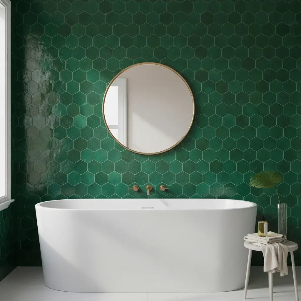 emerald green hexagon zellige tile handmade moroccan ceramic tile