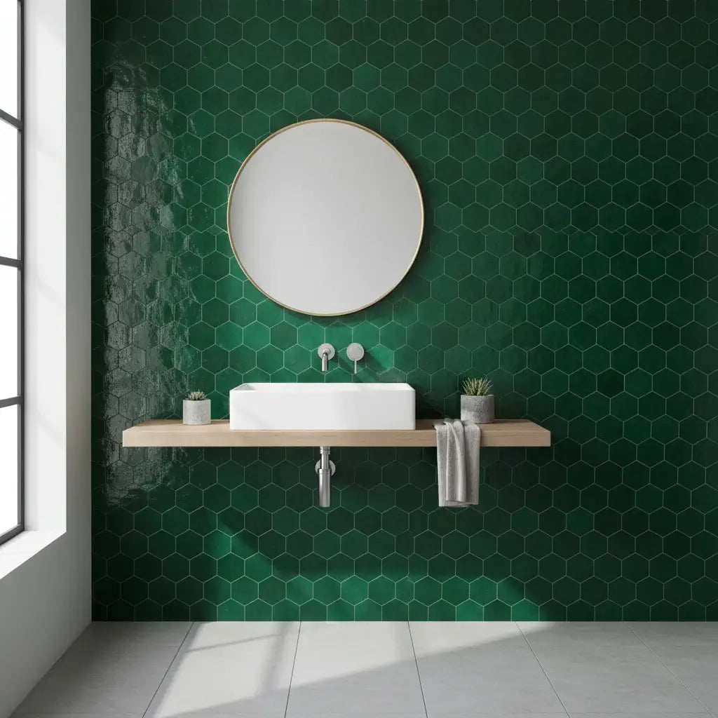 emerald green hexagon zellige tile handmade moroccan ceramic tile