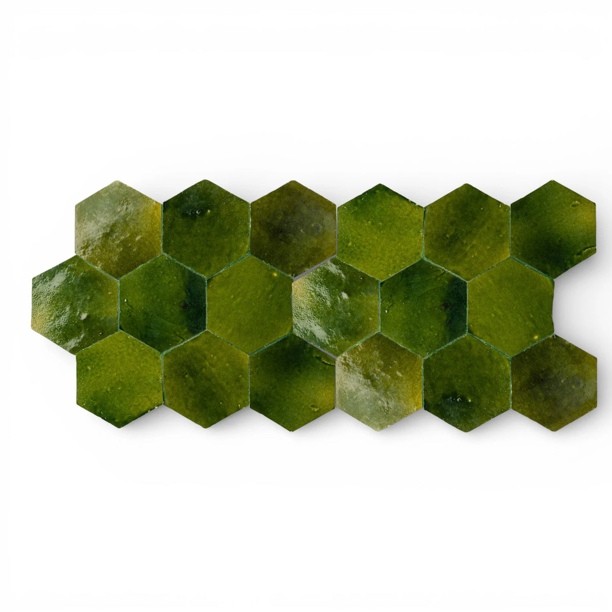 handmade green hexagon moroccan zellige tile glossy glazed terracotta