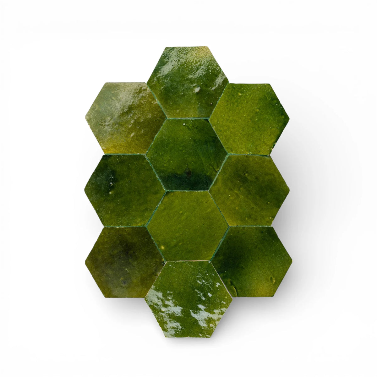 handmade green hexagon moroccan zellige tile glossy glazed terracotta