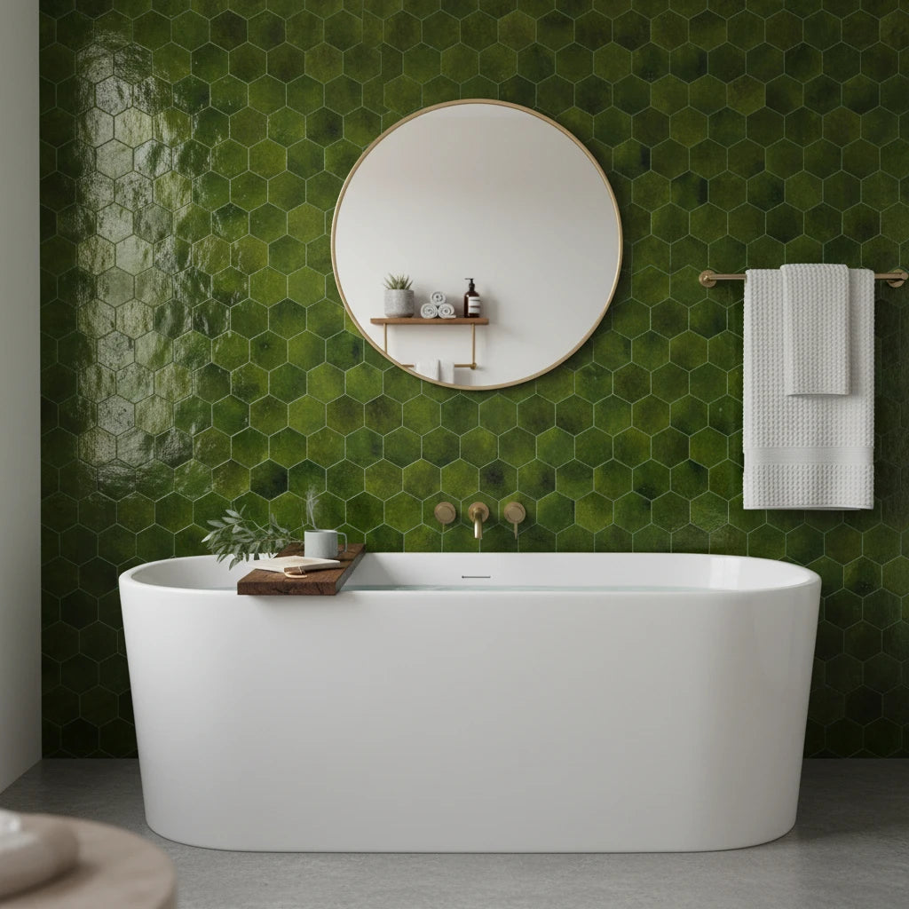 handmade green hexagon moroccan zellige tile glossy glazed terracotta