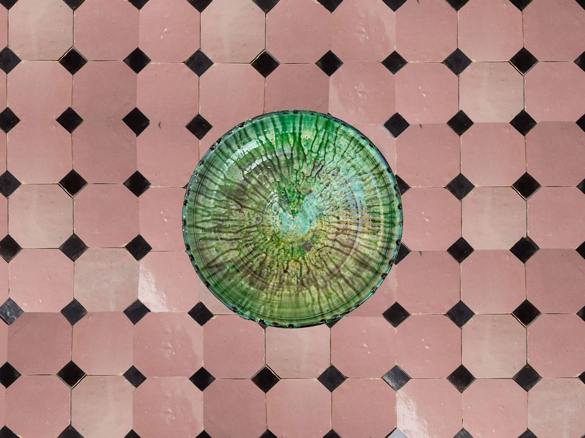 Handcrafted Pink & Black Moroccan Zellige Tiles – Octagon & Bouchon Patterns