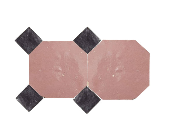 Handcrafted Pink & Black Moroccan Zellige Tiles – Octagon & Bouchon Patterns