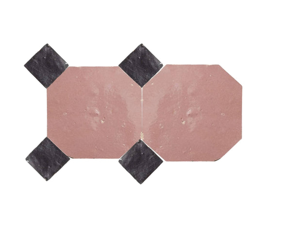 Handcrafted Pink & Black Moroccan Zellige Tiles – Octagon & Bouchon Patterns