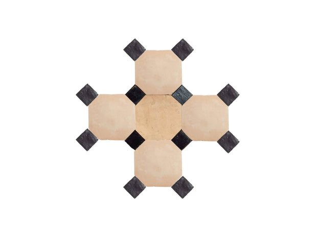 Handcrafted Natural & Black Moroccan Zellige Tiles – Octagon & Bouchon Patterns