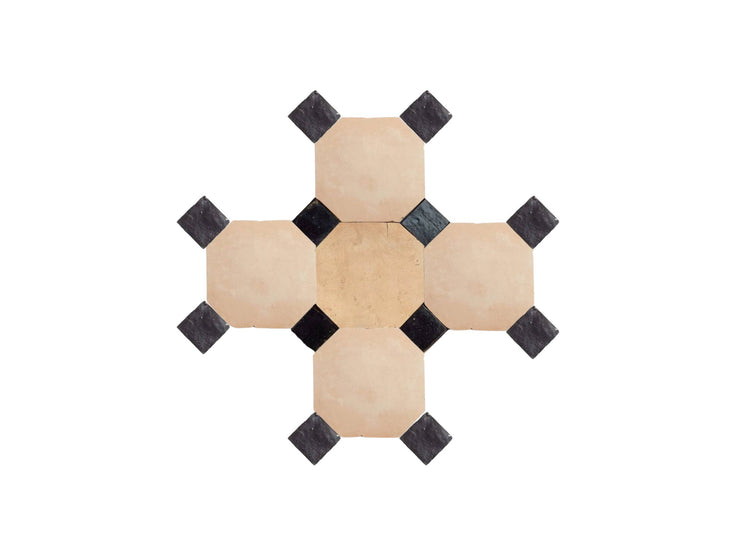 Handcrafted Natural & Black Moroccan Zellige Tiles – Octagon & Bouchon Patterns