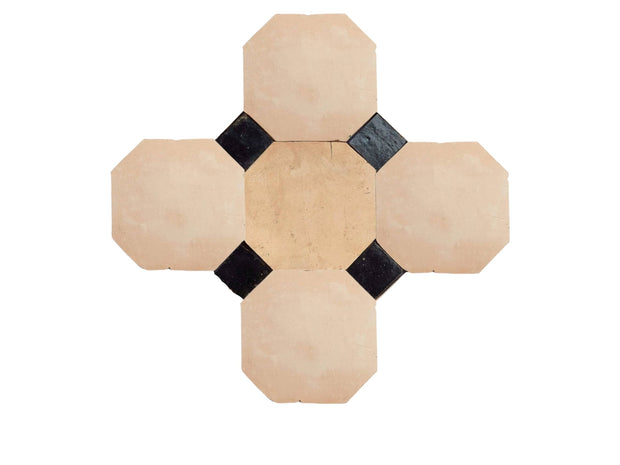 Handcrafted Natural & Black Moroccan Zellige Tiles – Octagon & Bouchon Patterns