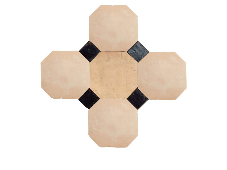 Handcrafted Natural & Black Moroccan Zellige Tiles – Octagon & Bouchon Patterns