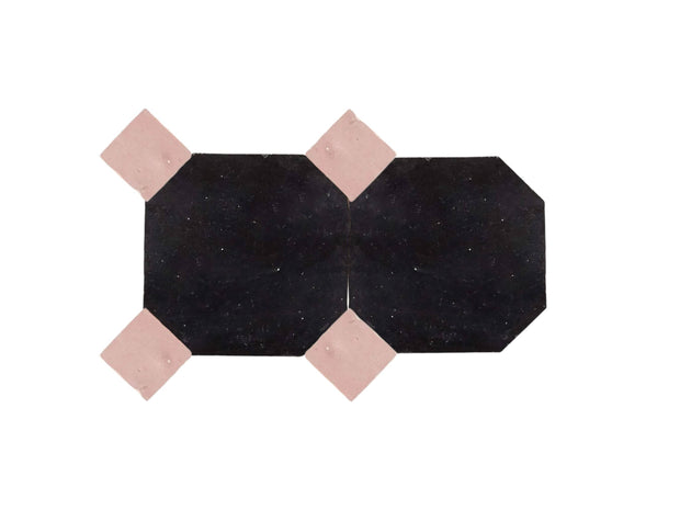 Handcrafted Black & Pink Moroccan Zellige Tiles – Octagon & Bouchon Patterns