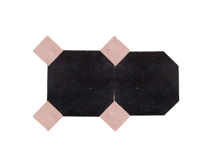 Handcrafted Black & Pink Moroccan Zellige Tiles – Octagon & Bouchon Patterns